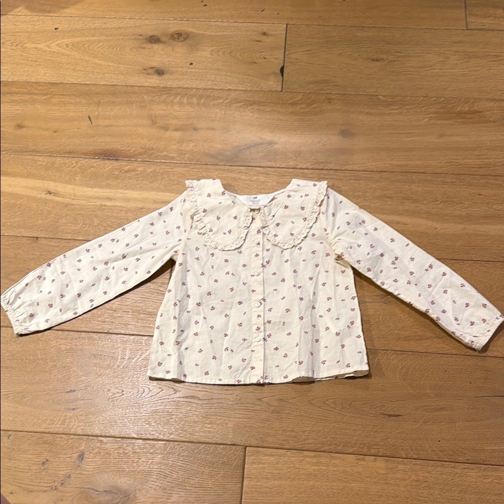 H&M Cream Floral Kids Button Down Shirt with Collar, 5/6